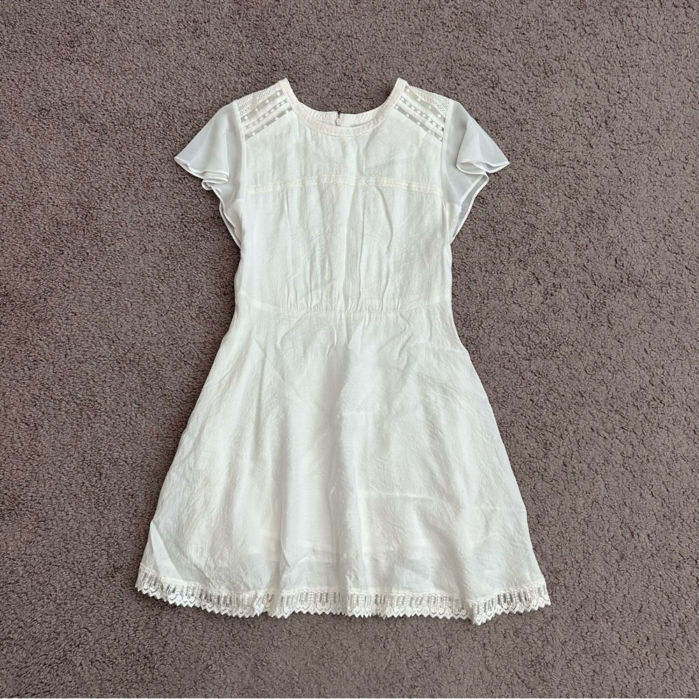 White Lace Trim Fit and Flare Skater Short Sleeve Dress Womens M